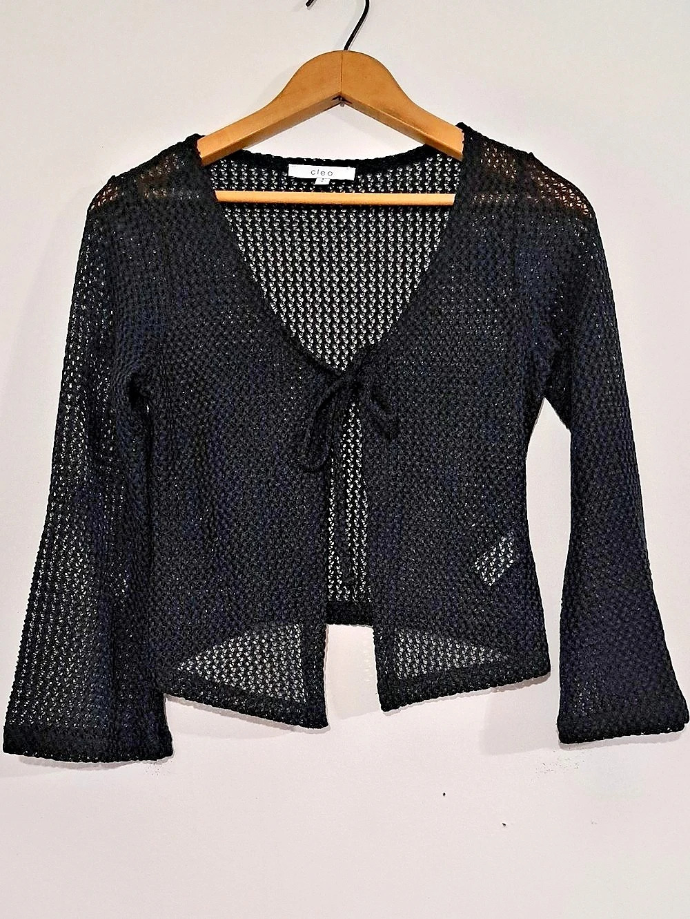 Cleo Open Knit Tie Front Cardigan in Black Size Small Like New